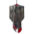 Space Age Design / Pop Art - Chromed And Red Inside - Hanging Pendant - Polished Tubes thumbnail 7