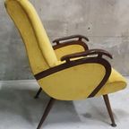 Vintage Fauteuil Jaren 50 Gele Stoel Gele Ribstof Herbekleed thumbnail 5