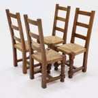 Set Of 4 French Oak And Rush Ladder Back Dining Chairs 1950S thumbnail 7