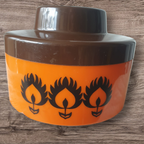 Retro Oranje Bruine Kunststof Pot Met Deksel Gdr Jaren 70 thumbnail 5