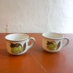 2 X Vintage Denby Stoneware Troubadour Mugs Withgreen Fruit Motif Sage Green Made In England thumbnail 5