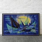 Geweven Vintage Schilderij Met Voorstelling Van Boten, Getiteld: Les Barques thumbnail 11