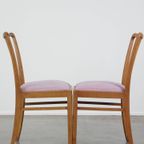 Leuke Set Van 2 Vintage Jaren '70 Eetkamerstoelen Met Gespijlde Rugleuning En Stoffen Zitting thumbnail 3