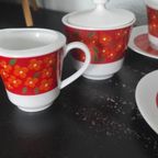 Vintage Kop En Schotels Bloemen Rood Oranje thumbnail 3