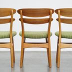 Set Van 3 Leuke Vintage Houten Design Eetkamerstoelen Uit De Jaren ’60 Met Groene Stoffen Zitting thumbnail 5