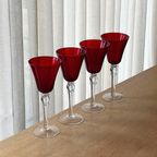 Set Of 4 Vintage Ruby Red Wine Glasses thumbnail 3