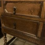 2Delig Antiek Engels Eiken Secretaire Met Boeken Opstand thumbnail 2