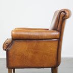 Karaktervolle En Comfortabele Cognac-Kleurige Vintage Schapenleren Armchair thumbnail 7