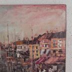 Schilderij Stadsgezicht Met Haven, Harry Dedic, Jaren 60 thumbnail 6