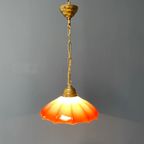 Vintage Messing Hanglamp Met Paraplu Glazen Kap thumbnail 12