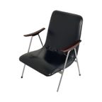 Lounge Chair - Dutch, Ca. 1960’S - Black Skai, Wooden Armrests And A Metal Frame - Attr. To Teefelen thumbnail 4