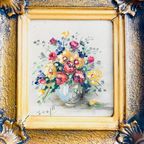Vintage Handgeschilderd Mini Schilderijtje Olieverf Bloemen Barok thumbnail 3