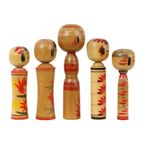 Lot Van 5 Grote Kokeshi Poppen Naruko Handgeschilderd Hout Japan thumbnail 5