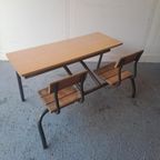 Vintage Stoer Industriële Schoolbank Uit Frankrijk thumbnail 6