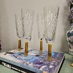 Vintage Champagne Glazen Flutes Amberkleurige Steel Geslepen Kelk (Set Van Vier) thumbnail 4