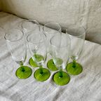 6X Vintage Champagne Glazen Met Groene Voet, Reliving thumbnail 10