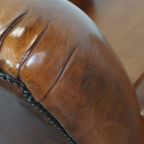 In Goede Staat Verkerende En Comfortabele Mooie Cognac-kleurige Antieke Schapenleren Armchair thumbnail 14