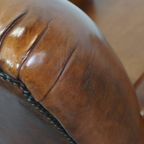 In Goede Staat Verkerende En Comfortabele Mooie Cognac-Kleurige Antieke Schapenleren Armchair thumbnail 14