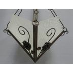 Art Deco Hanglamp Met 4 Gewolkte Glazen Platen thumbnail 11