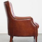 Stijlvolle En Comfortabele Fauteuil/ Armchair Gemaakt Van Hoogwaardig Cognac Kleurig Rundleer thumbnail 9