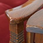 Set Van 4 Art Nouveau/ Jugendstil Design Schuitema Eetkamerstoelen Met Rode Stoffen Bekleding thumbnail 22