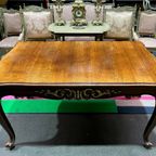 Antieke Engelse Tafel. Massief Eiken. Handbeschilderd Verguldsel. Uitschuifbaar. thumbnail 2