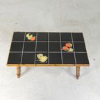 Rotan En Bamboe Salontafel Met Tegels, Tegeltafel, Jaren 50 thumbnail 2
