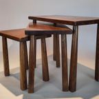 Vintage Eiken Houten Bijzettafeltjes Brutalist Set Tafeltje thumbnail 2