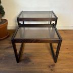 Vintage Nest Tafeltjes Scandinavisch Gerookt Glas Hout thumbnail 13