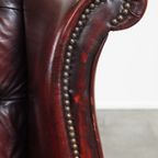 Grote Rode Engelse Chesterfield Oorfauteuil Gemaakt Van Dik Rundleer Met Queen Anne Pootjes thumbnail 12