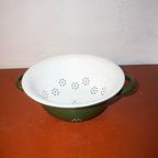 Vintage Dutch Green Enamel Colander * With Handles + White Interior * Farmhouse Kitchen thumbnail 4