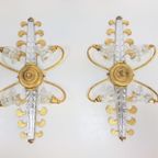 2 Vintage Banci Wandlamp Bloem Murano Goud Regency Italy '70 thumbnail 16