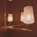 Teak & Messing Hanglamp Met Glazen Kapjes thumbnail 2