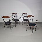 Italian Postmodern / Turnable / Wrought Iron Dining Chairs / Leather Seats thumbnail 8