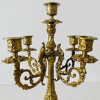 Gotische Messing Candelabra Met Vijf Armen Barok thumbnail 4