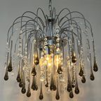 Xxl Grote Murano Kroonluchter Hanglamp Taupe Chrome Frame thumbnail 3