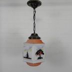 Art Deco Hanglamp Met Glazen Kap Met Natuur-Taferelen, Jaren 30 thumbnail 6