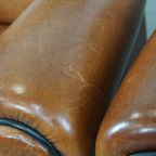 Set Van 2 Grote, Stoere En Comfortabele Vintage Cognac-kleurige Schapenleren Fauteuils/armchairs thumbnail 12