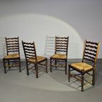 Set Of 4 Oak, Rustic, Farmhouse, Ladderback Dining Chairs With Rush Seats 1960S thumbnail 17