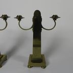 Set Van 2 Messing Art Nouveau Kandelaar, Rond 1910 thumbnail 22