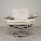 Leolux Fauteuil, Draaistoel Met Wit Lederen Bekleding, Jaren 60 thumbnail 22
