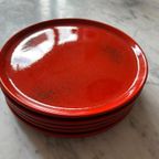 5X Vintage Gebaks / Ontbijtbord Rood (West Germany?) thumbnail 7
