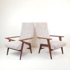 Vintage Teakhouten Fauteuils Nieuwe Stof Roze Beige Creme thumbnail 10