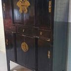 Antieke Vintage Chinees Kast, Zwart Gelakt thumbnail 10