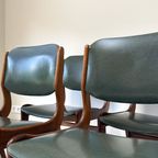 Vier Vintage Houten Eetkamerstoelen Met Groen Skai Leren Rug En Zitting thumbnail 9