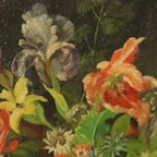 Bloemen In Vaas Stilleven Schilderij Olie Op Doek Ingelijst Gesigneerd thumbnail 7