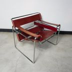 Wassily Armchair In Chrome Steel And Red Leather By Marcel Breuer, Italy 1980 thumbnail 2