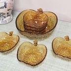 Vintage Schalenset Amberkleurig Glas Appelvorm (7 Delig) thumbnail 2