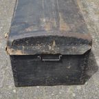 Antieke Koffer Hout Met Oud Linnen Bekleed thumbnail 4