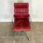 Vitra Ea 219 Bureaustoel In Rood Leer, Iconisch Vintage Eames Design thumbnail 11